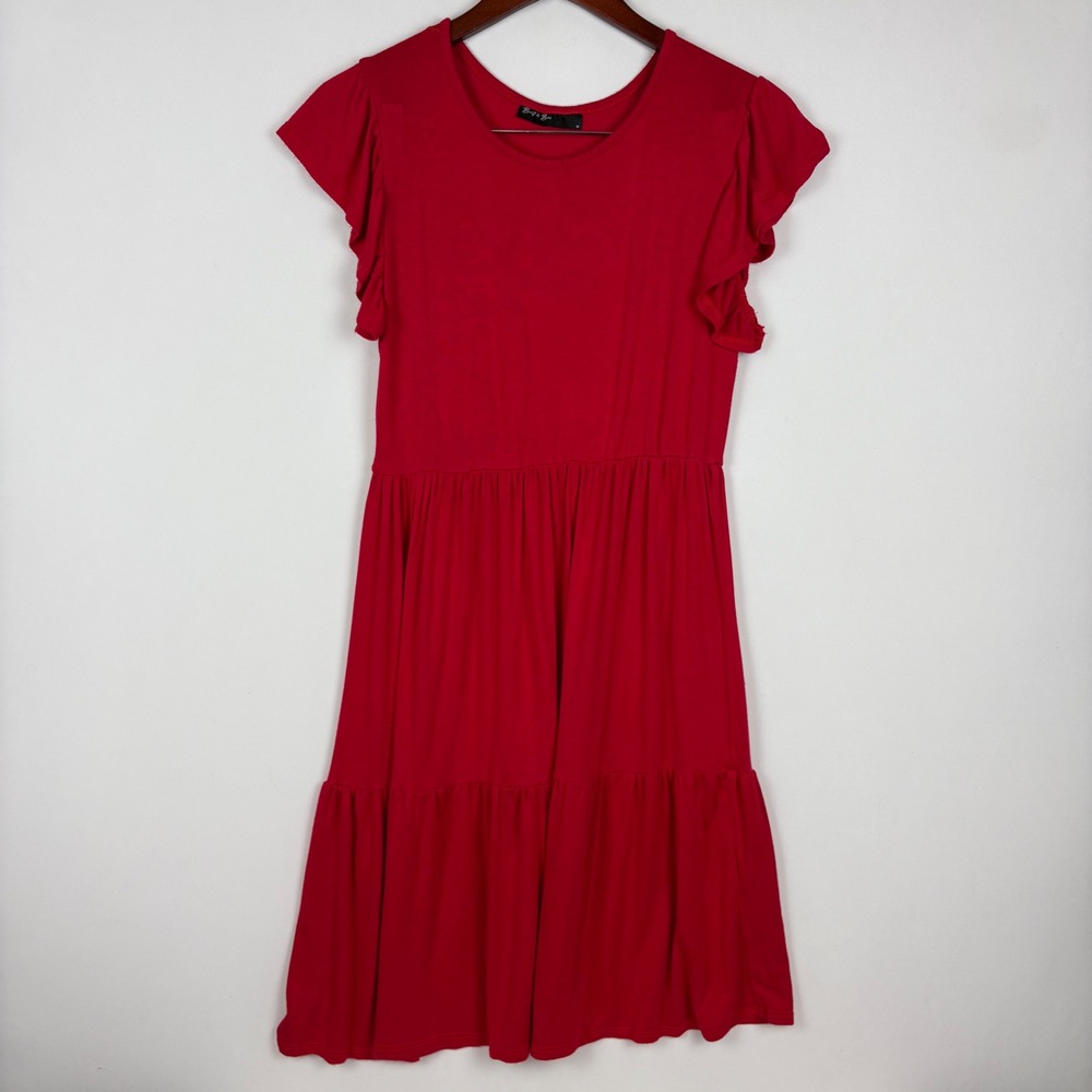 Brit & Bri Tiered Dress Womens Ruffle Sleeve Knit‎ Mini